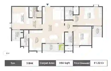 3 BHK 1160 SqFt