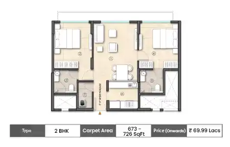2 BHK 673-726 SqFt